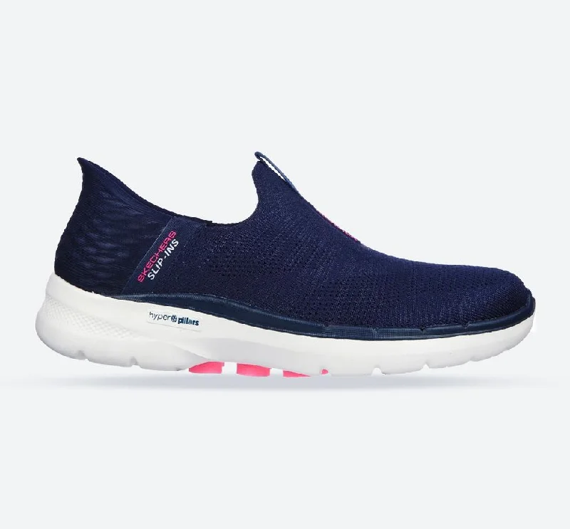 Lightweight Knit Women's Sneakers with Arch Support for All - Day ComfortWomen's Wide Fit Skechers 124569 Slip-ins GO WALK 6 Fabulous View Sneakers - Navy