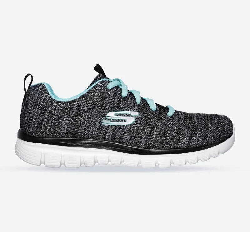 Slip - On Women's Canvas Sneakers in Navy for Easy and Effortless WearWomen's Wide Fit Skechers 12614 Graceful Twisted Fortune Sneakers - Black/Turquoise