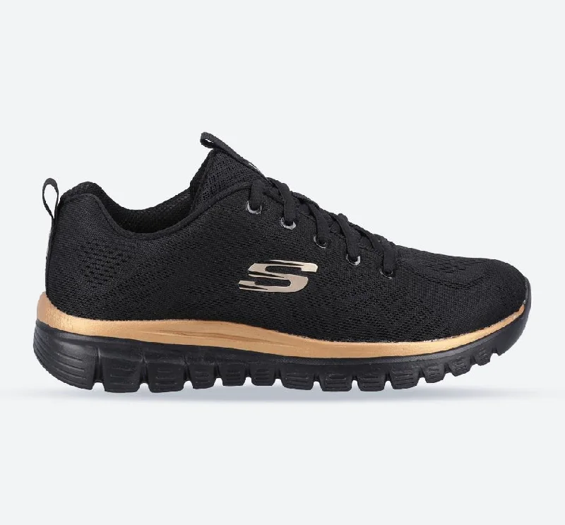 Women's Sneakers with Removable Insoles for Easy Cleaning and CustomizationWomen's Wide Fit Skechers 12615  Graceful Get Connected Sports Sneakers - Black/Rose Gold