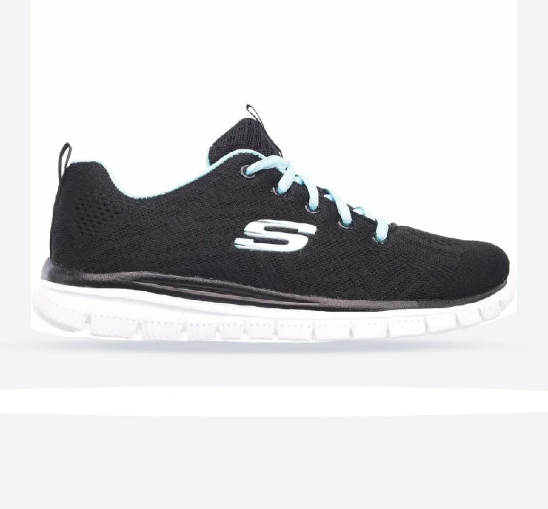 Sparkly Rhinestone - Embellished Women's Sneakers for a Glamorous and Eye - Catching LookWomen's Wide Fit Skechers 12615  Graceful Get Connected Sports Sneakers - Black/Turquoise