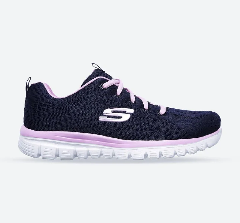 Lace - Up Women's Athletic Sneakers with Shock - Absorbing Midsoles for Intense WorkoutsWomen's Wide Fit Skechers 12615  Graceful Get Connected Sports Sneakers - Navy/Pink