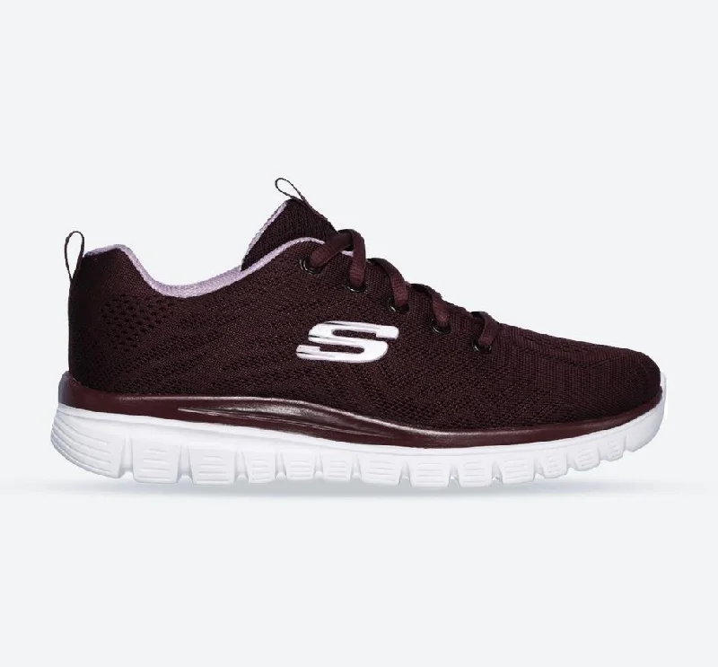 High - Top Women's Leather Sneakers in Black for a Stylish and Durable OptionWomen's Wide Fit Skechers 12615  Graceful Get Connected Sports Sneakers - Wine