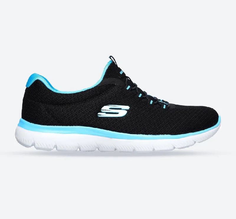 Low - Top Women's Tennis Sneakers in Bright Neon for a Pop of Color on the CourtWomen's Wide Fit Skechers 12980 Summits Slip On Sports Sneakers - Black/Turquoise