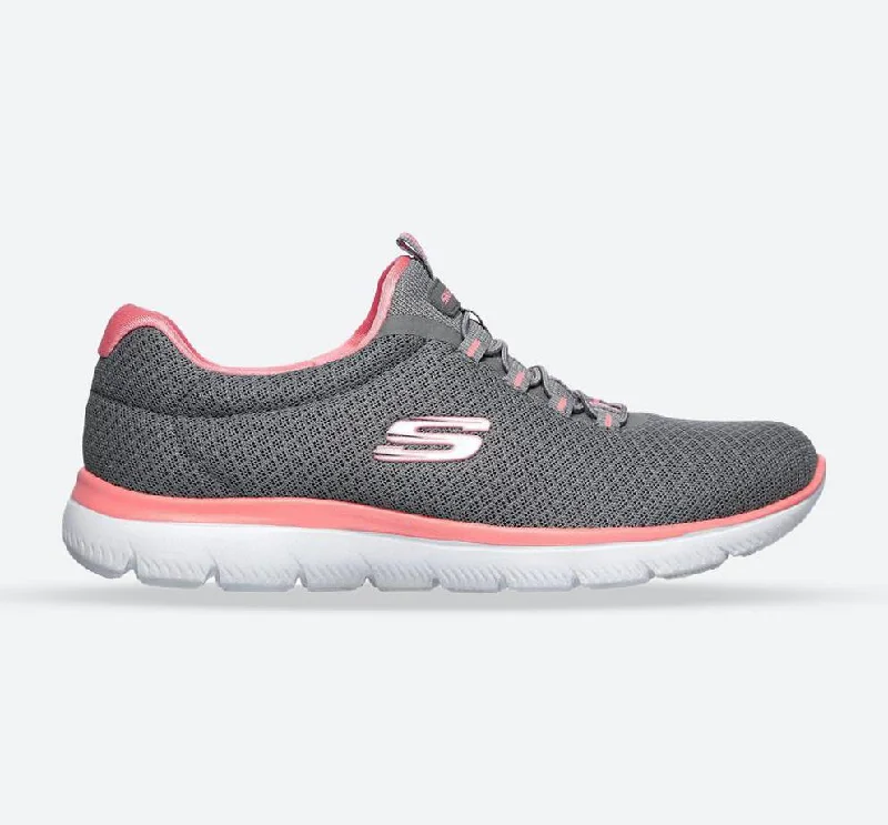 Women's Sneakers with Adjustable Straps for a Customized Fit During High - Impact ExercisesWomen's Wide Fit Skechers 12980 Summits Slip On Sports Sneakers - Grey/Pink