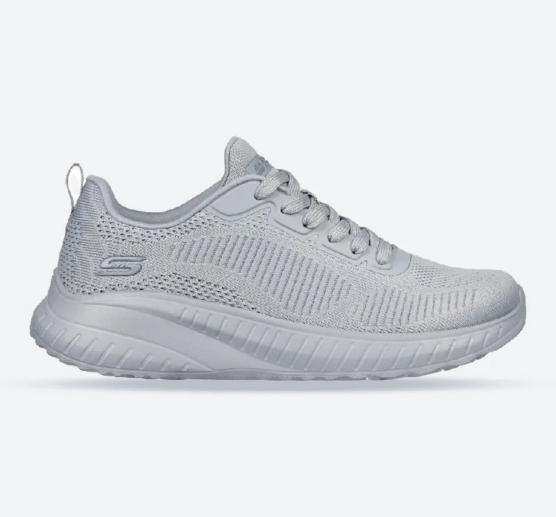 Women's Sneakers with Heel - Stabilizing Technology for Better Balance During RunningWomen's Wide Fit Skechers Bobs Squad Chaos Face Off 117209 Vegan Sneakers - Light Grey