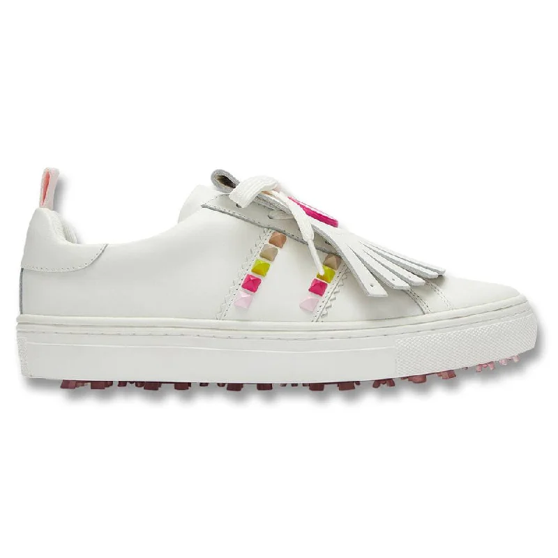 Women's Waterproof Leather Golf Shoes in White for All - Weather PlayGfore Limited Edition Stud Kiltie Durf Spikeless Golf Shoes 2023 Women