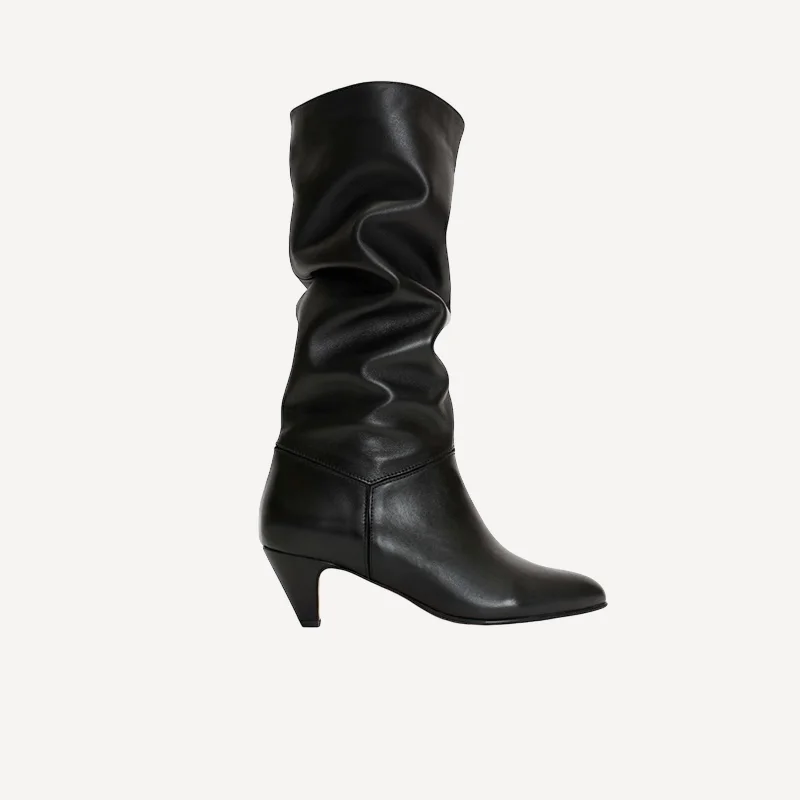 women's heeled boots with embroideryAnonymous Copenhagen Jasmina 50 Stiletto Black Leather Boots