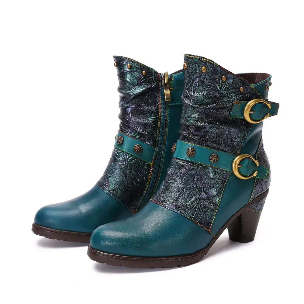 women's booties with zippersArmino - Retro Painted clasp leather boots for women