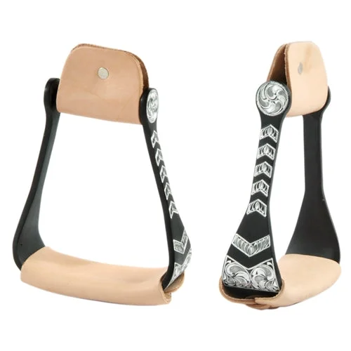 women's moto boots for winterBlack Aluminum Stirrups with Silver Trim