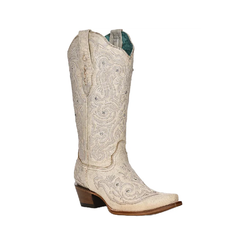 women's cowboy boots with floral designsCorral Womens Embroidery & Crystals Bone Western Boot