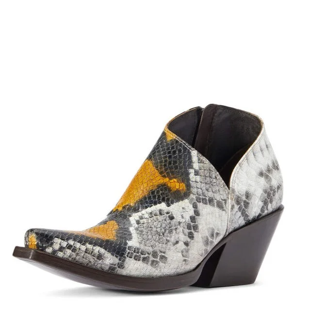 women's booties with elastic sidesAriat Women's Jolene Western Bootie- Yellow Snake