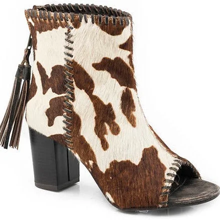 women's booties with snake printRoper Women's Betsy Open Toe Hair on Hide Bootie