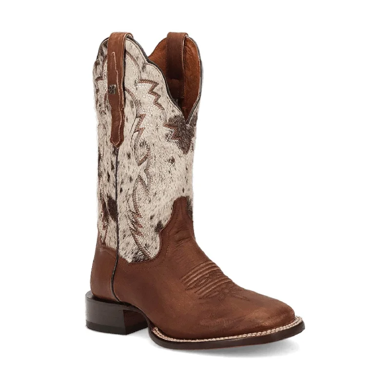 women's cowboy boots for ridingDan Post Womens Clarabelle Brown/White Hair-On Cowhide Cowboy Boots