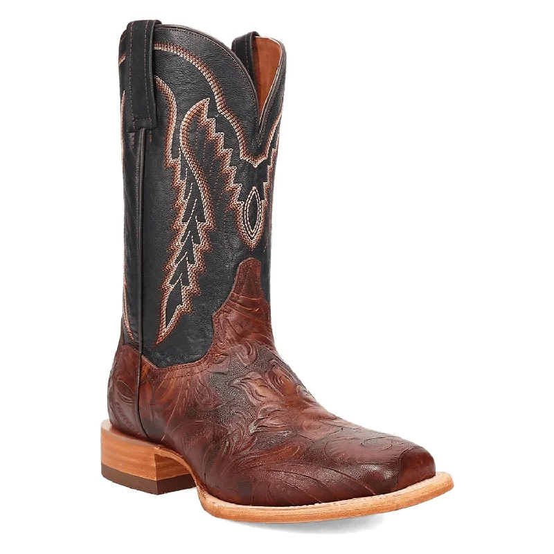 women's cowboy boots for fashionDan Post Womens Tayla Brown/Black Leather Tooled Cowboy Boots