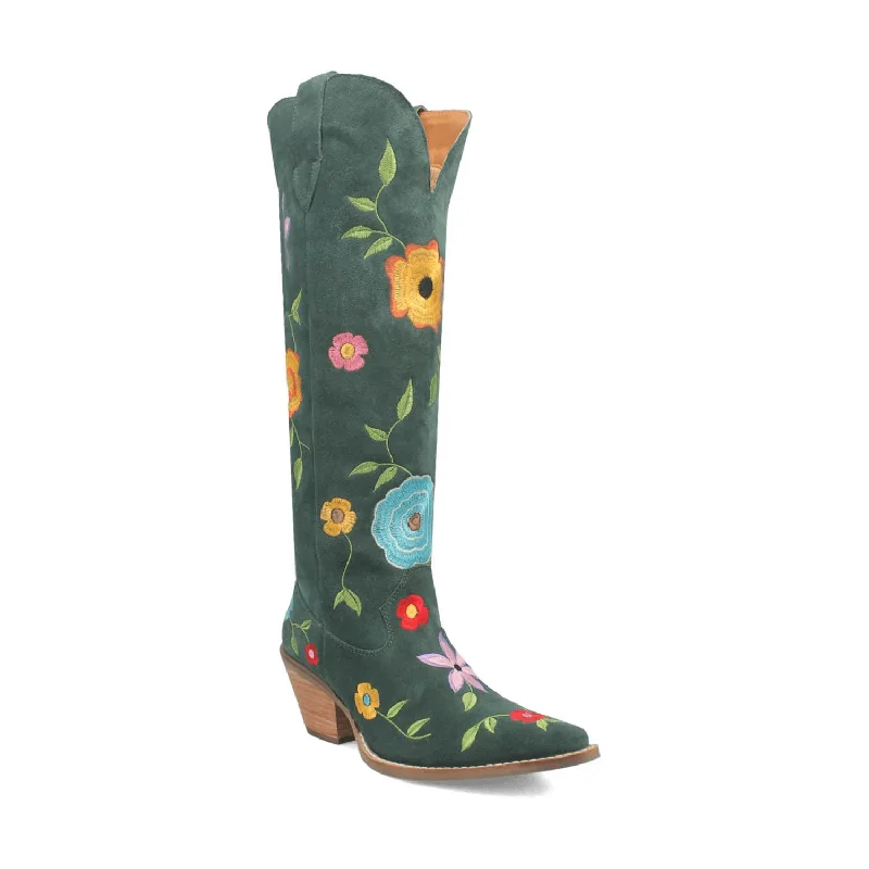 women's cowboy boots for summerDingo Womens Flower Power Green Suede Cowboy Boots