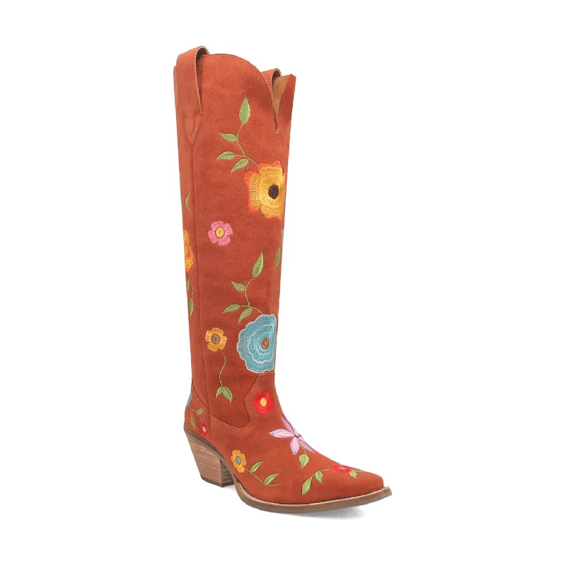 women's cowboy boots for casual wearDingo Womens Flower Power Rust Suede Cowboy Boots