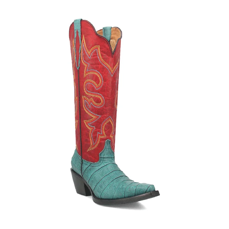 women's cowboy boots for winterDingo Womens Matilda Turquoise/Red Leather Cowboy Boots