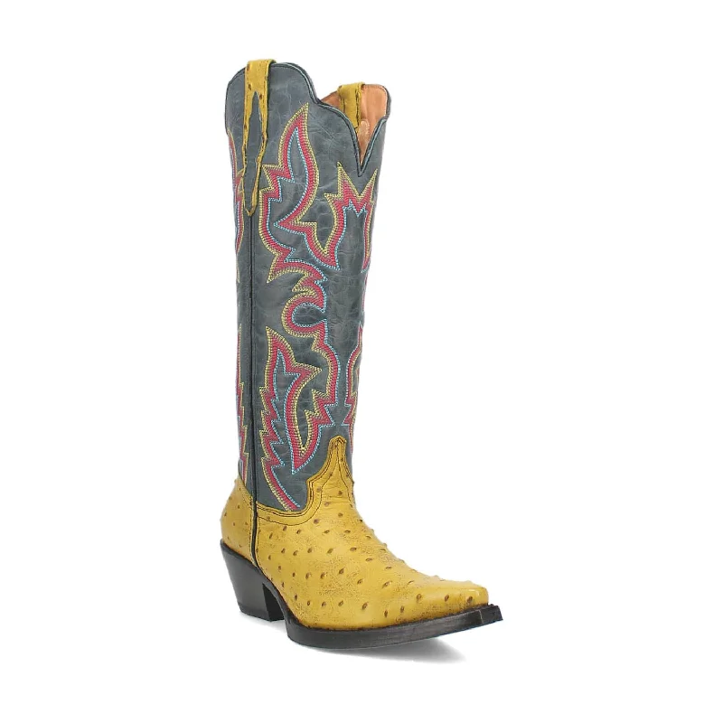 women's cowboy boots with studsDingo Womens Selene Yellow/Blue Leather Cowboy Boots