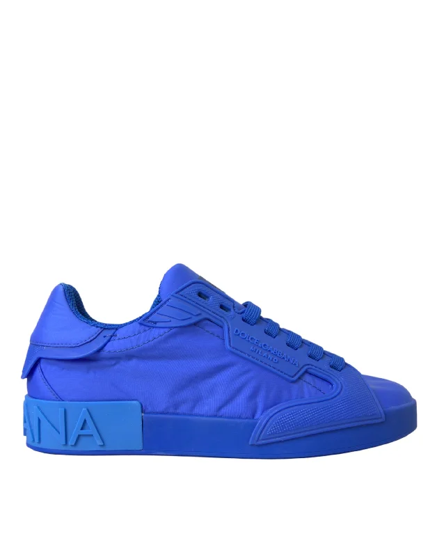 women's booties with over-the-knee lookDolce & Gabbana Blue Leather Fabric Low Top Sneakers Shoes