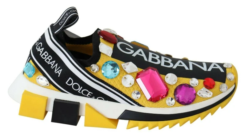 women's booties with metallic finishDolce & Gabbana Embellished Yellow Sorrento Sneakers