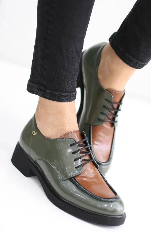 women's ankle boots with glitterDONNA SERENA KHAKI GREEN/TAN OXFORD SHOE