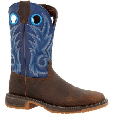 women's moto boots for street styleDurangoÂ WorkHorseâ Worn Saddle and Denim Blue Western Work Boot