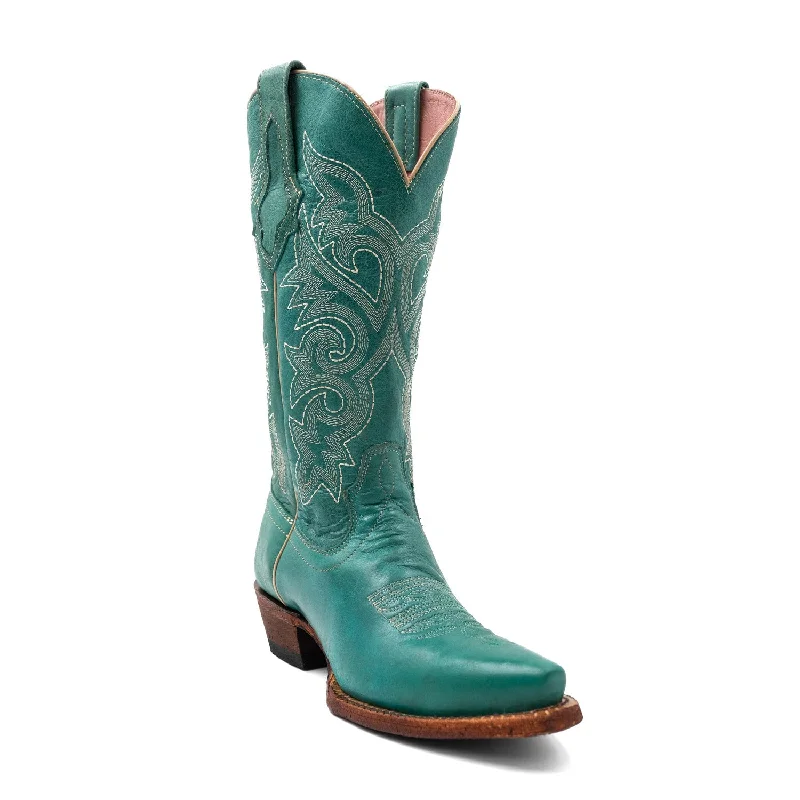 women's cowboy boots for plus sizeFerrini Womens Mae Snip Toe Turquoise Leather 13in Cowboy Boots