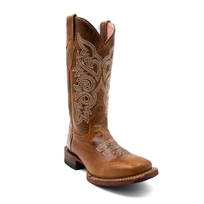 women's cowboy boots in blackFerrini Womens Mae Square Toe Brown Leather 12in Cowboy Boots