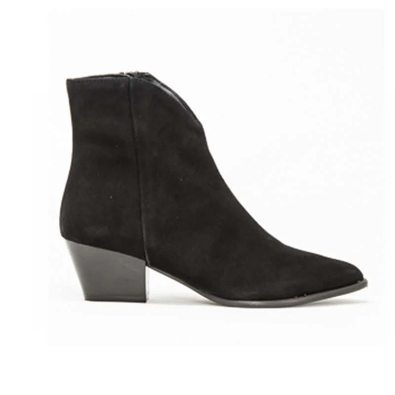 women's over-the-knee heeled bootsJane Galland Black Suede Ankle Boots