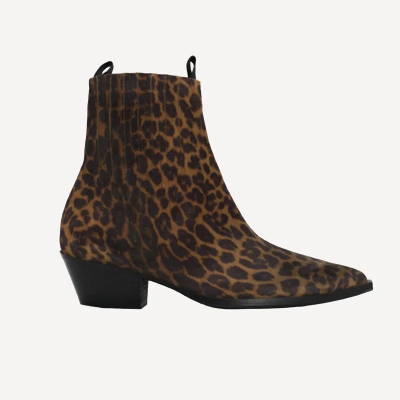 women's heeled boots with cutoutsAnonymous Copenhagen Hachi Leopard Leather Ankle Boots