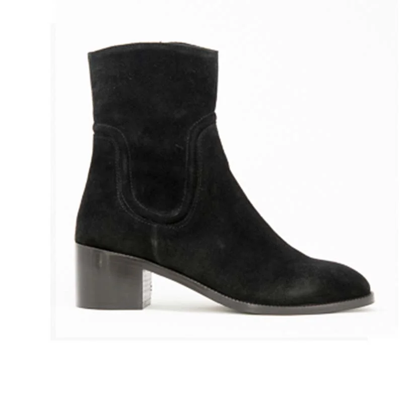 women's heeled combat bootsJane Galland Black Suede Heeled Ankle Boots