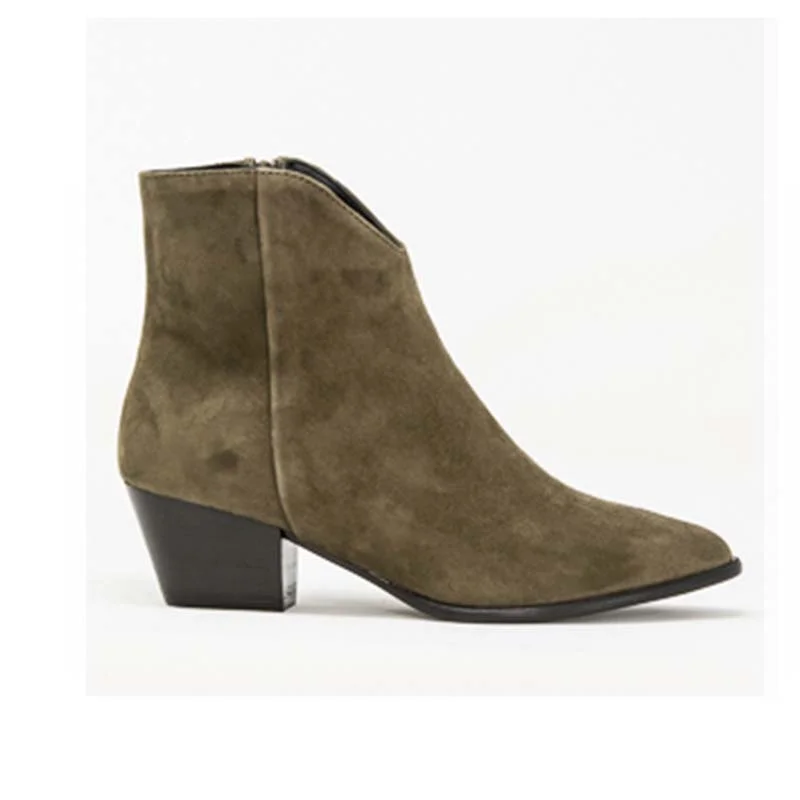 women's winter heeled bootsJane Galland Military Khaki Suede Ankle Boots