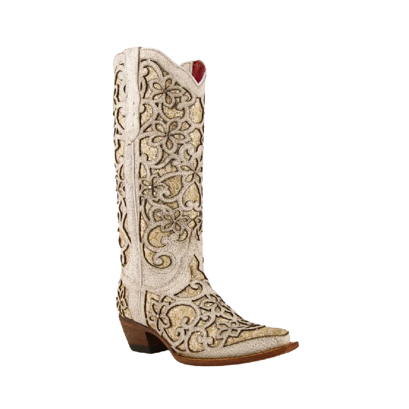 women's distressed cowboy bootsFerrini Women's Bliss White V-Toe Boots