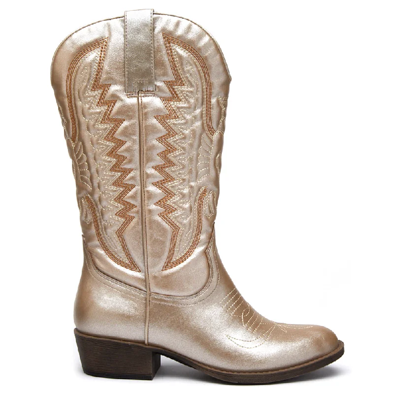 women's cowboy boots with cutoutsLasso Embroidered Metallic Round Toe Cowboy Boots