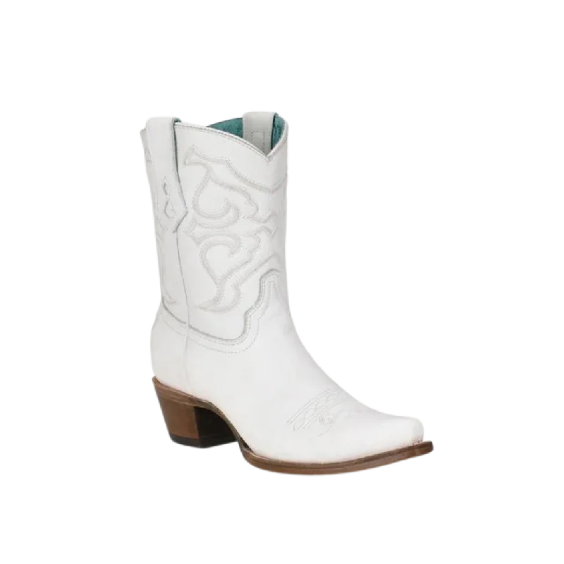 women's cowboy boots with bucklesCorral Women's Embroidered White Snip Toe Ankle Boots