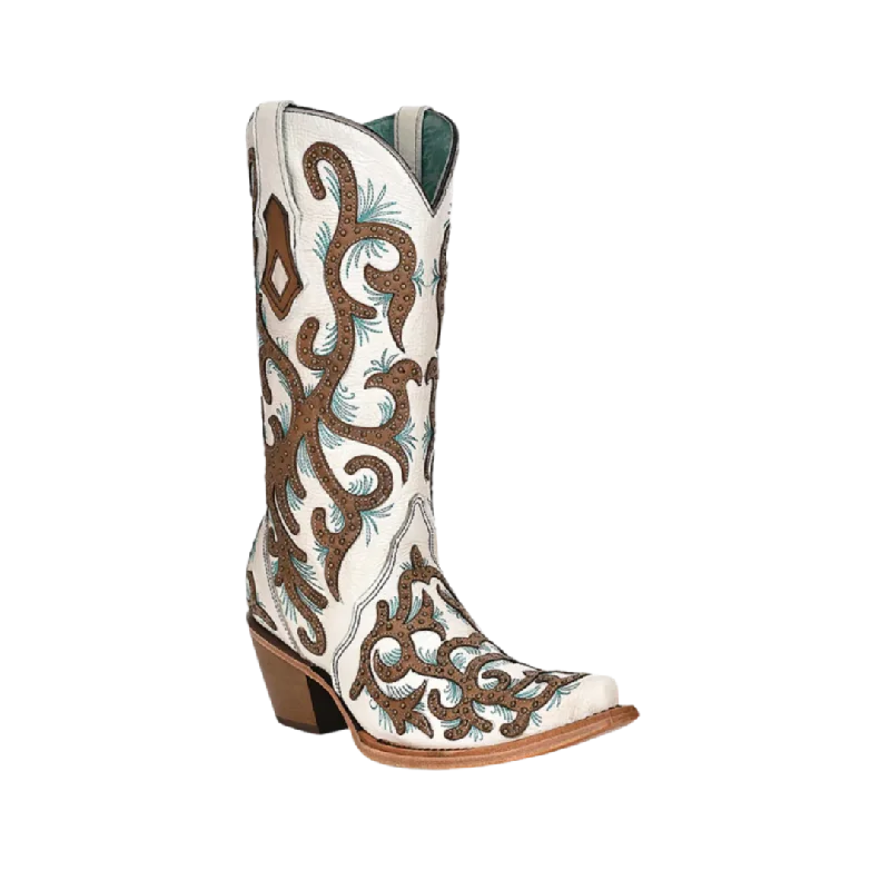 women's cowboy boots with pointed toeCorral Women's White Overlay Embroidered Studded Boots