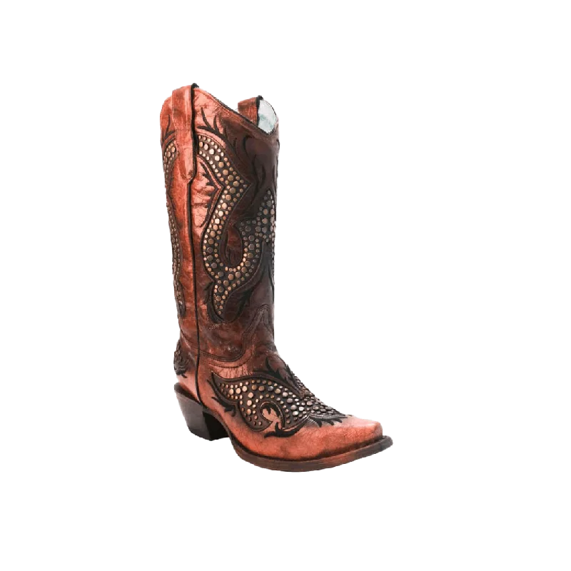 women's cowboy boots for ridingCorral Boots Women's Wine Overlay Embroidery Stud Boots