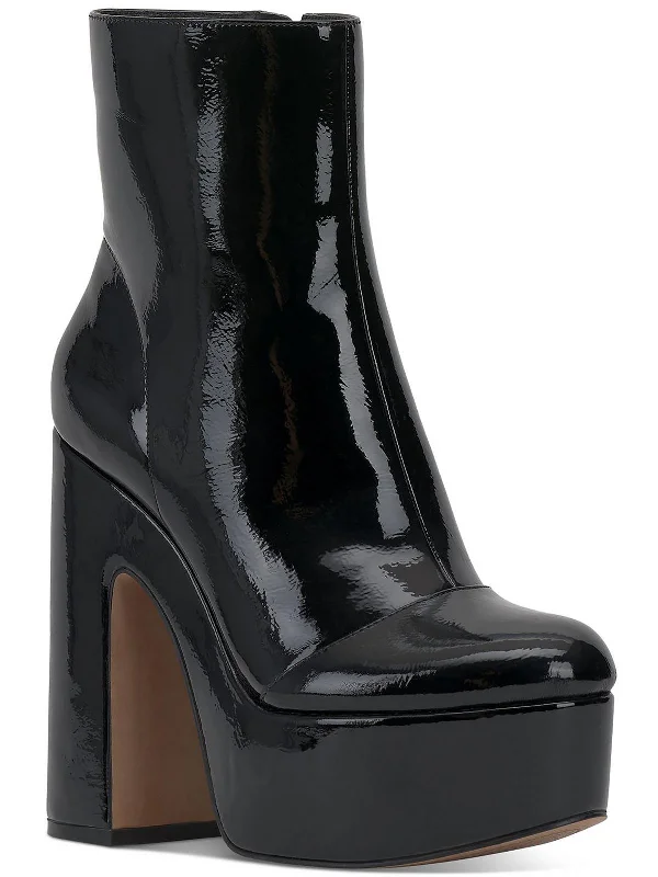 women's booties for petite womenMadlaina Womens Patent Leather Heels Ankle Boots