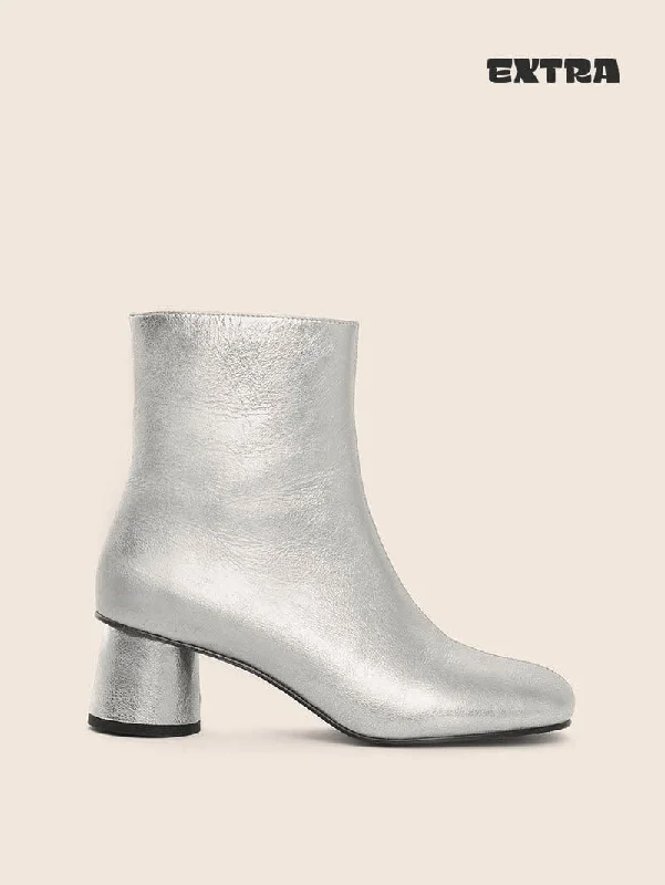 women's heeled boots with unique designsMaia Silver Boot