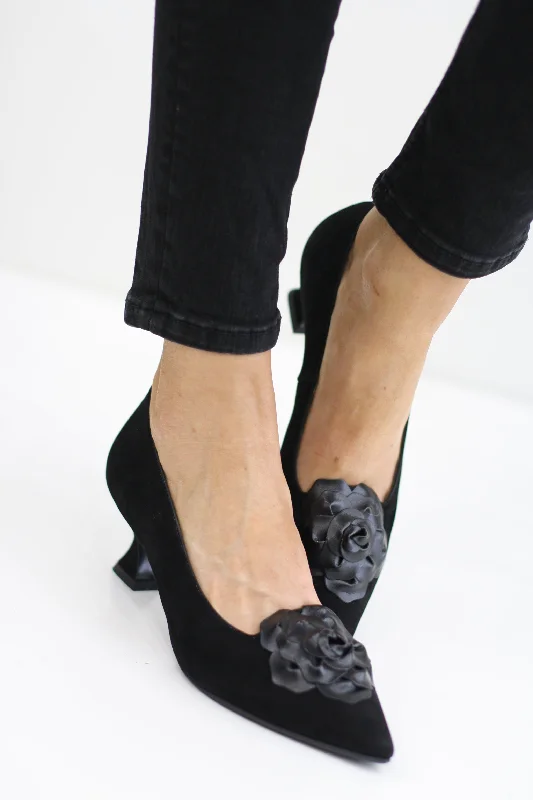 women's ankle boots with strapsMARIAN 1809 BLACK SUEDE KITTEN HEEL