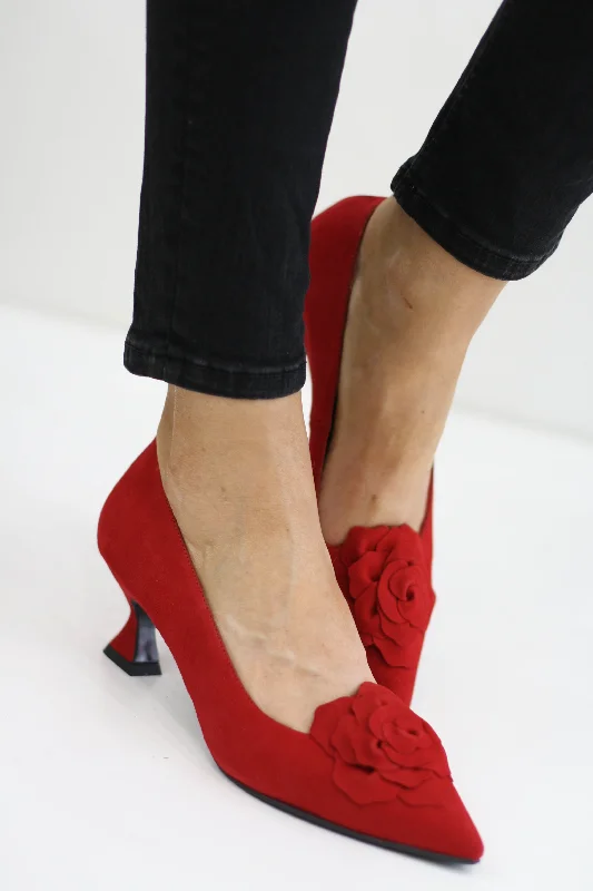 women's ankle boots for officeMARIAN 1809 RED SUEDE KITTEN HEEL