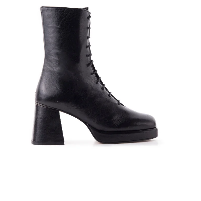 women's ankle boots with chunky heelsMather Black Leather