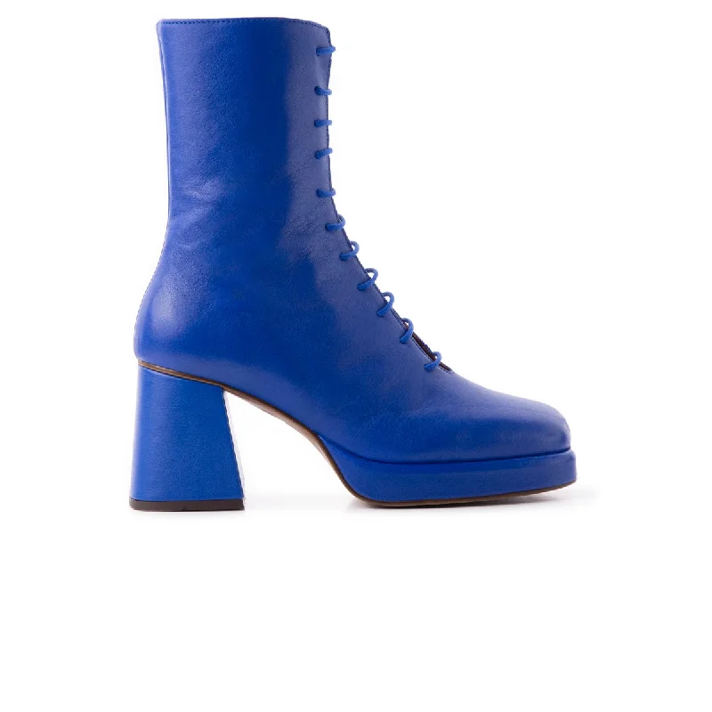 women's heeled ankle bootsMather Blue Leather