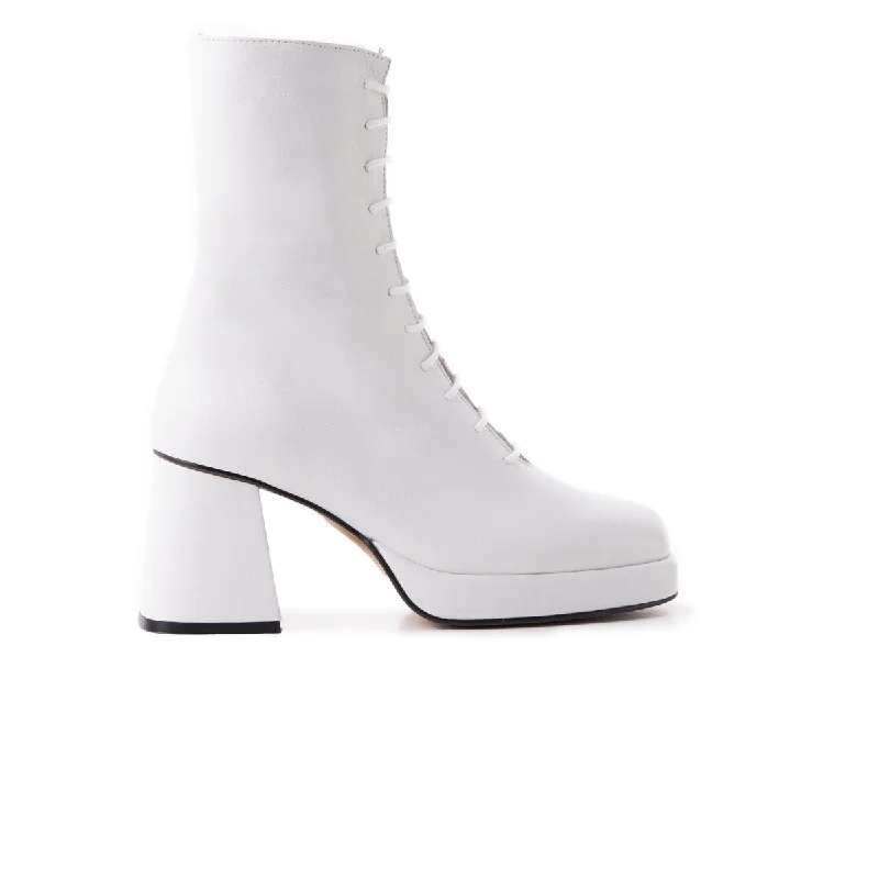 women's ankle boots with round toeMather White Leather