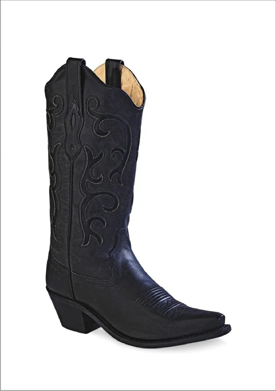 women's cowboy boots with insole supportOld West Black Womens All Over Leather 12in Snip Toe Stitch Cowboy Boots 6 B