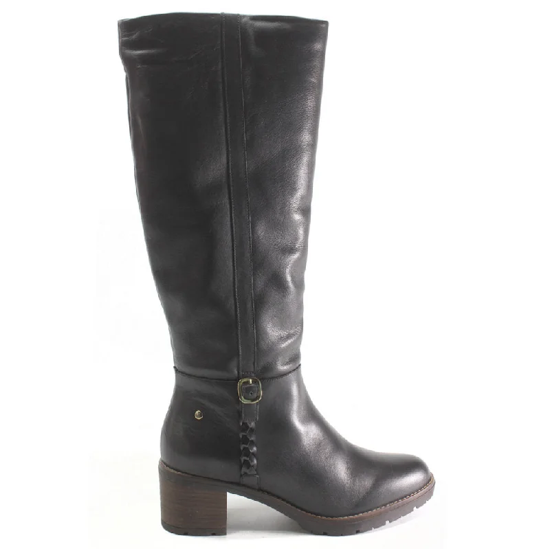 waterproof heeled boots for womenLlanes Calfskin Leather Women's Zip Up Stack Heeled Knee High Boots