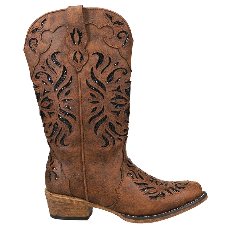 women's cowboy boots with low heelRiley Glitz Tooled-Inlay Snip Toe Cowboy Boots