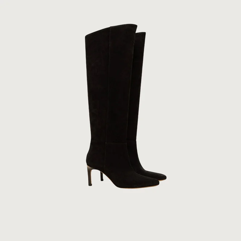 women's heeled boots with pointed toesRivecour N°721 Black Suede Tall Boots