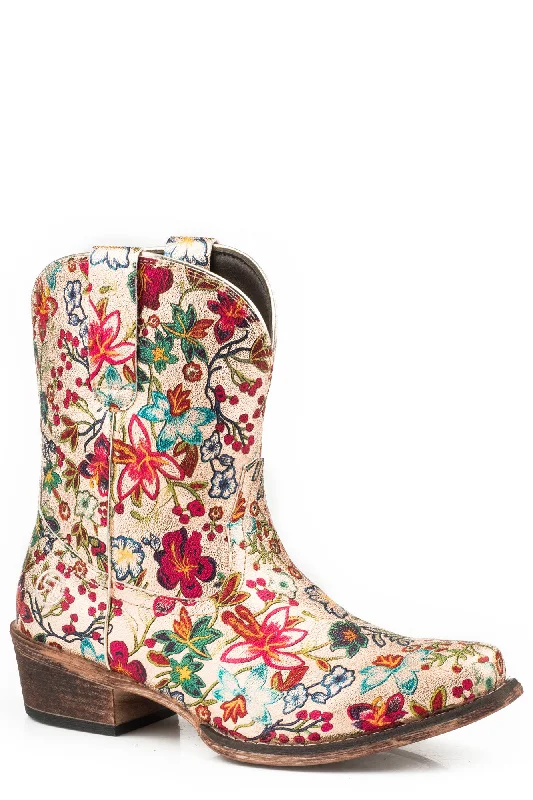 women's cowboy boots with spursRoper Gold Floral Womens Multi-Color Faux Leather Ingrid Cowboy Boots 8.5