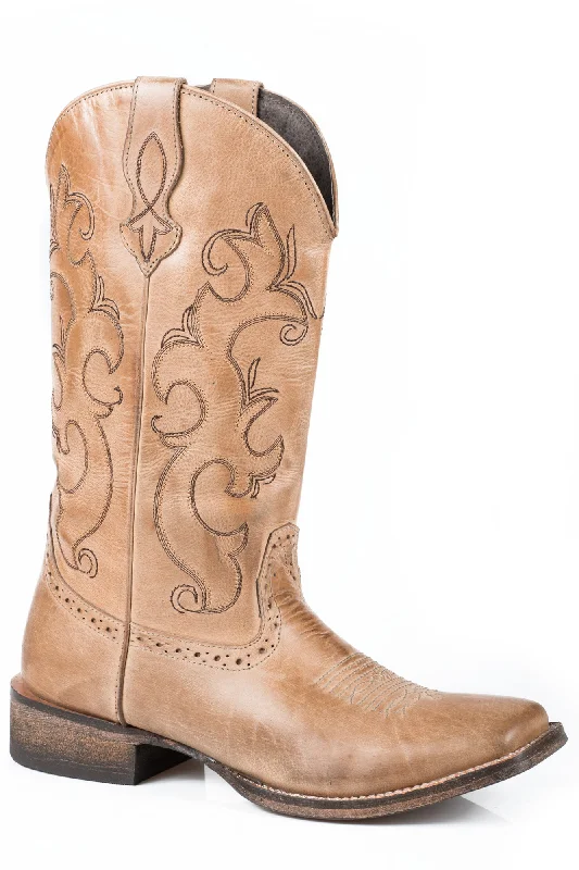 women's suede cowboy bootsRoper Lindsey Ladies Tan Leather Western Boots 9.5